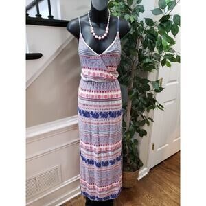 One Clothing Women's Multicolor 100% Rayon V-Neck Sleeveless Long Maxi Dress L